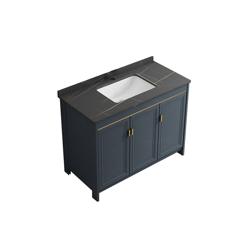 Blue Bathroom Vanity Metal Frame Single Sink Rectangle Mirror Bath Vanity with 2 Doors Bathroom Vanity Towel Bar Not Included Clearhalo 'Bathroom Remodel & Bathroom Fixtures' 'Bathroom Vanities' 'bathroom_vanities' 'Home Improvement' 'home_improvement' 'home_improvement_bathroom_vanities' 6800443