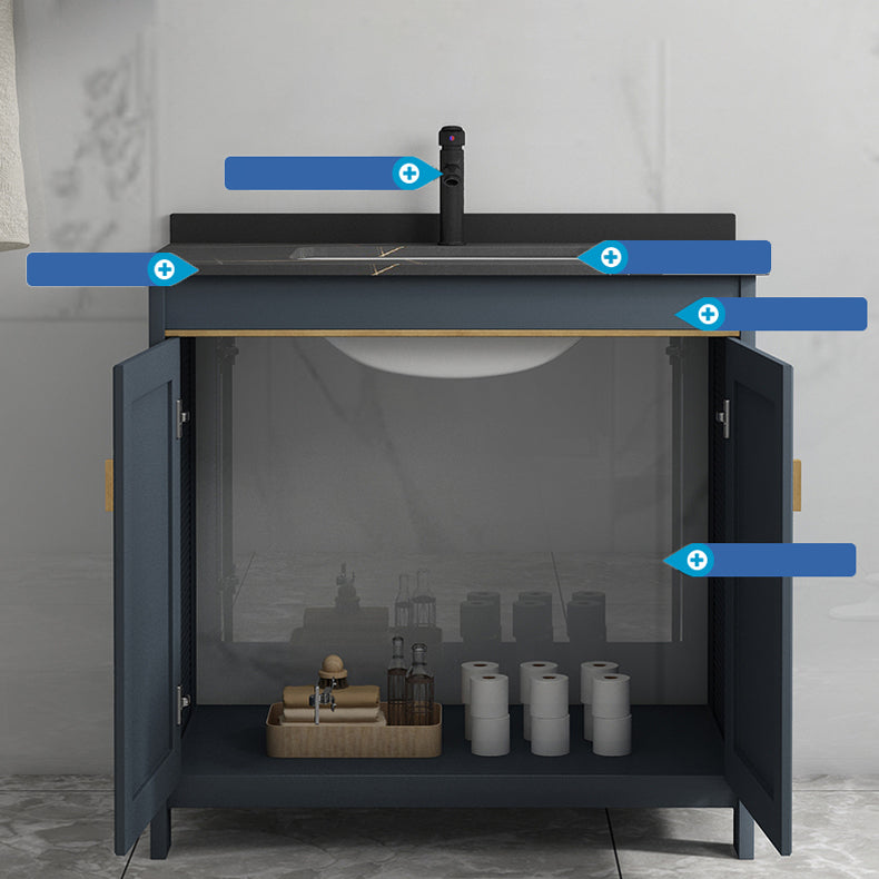 Blue Bathroom Vanity Metal Frame Single Sink Rectangle Mirror Bath Vanity with 2 Doors Clearhalo 'Bathroom Remodel & Bathroom Fixtures' 'Bathroom Vanities' 'bathroom_vanities' 'Home Improvement' 'home_improvement' 'home_improvement_bathroom_vanities' 6800447