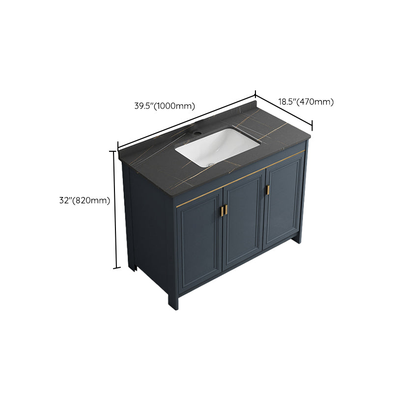 Blue Bathroom Vanity Metal Frame Single Sink Rectangle Mirror Bath Vanity with 2 Doors Clearhalo 'Bathroom Remodel & Bathroom Fixtures' 'Bathroom Vanities' 'bathroom_vanities' 'Home Improvement' 'home_improvement' 'home_improvement_bathroom_vanities' 6800458