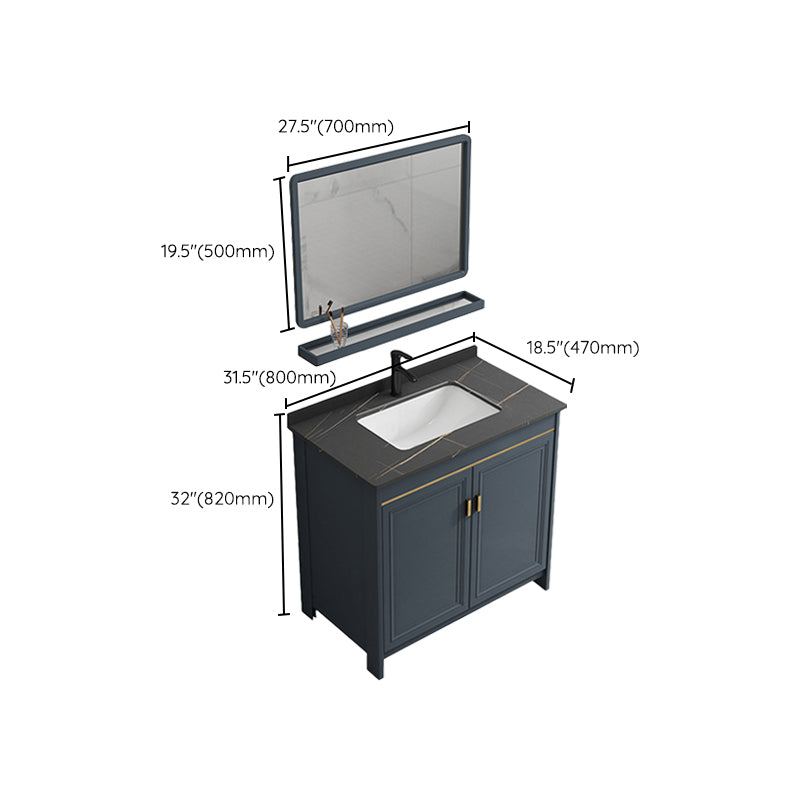 Blue Bathroom Vanity Metal Frame Single Sink Rectangle Mirror Bath Vanity with 2 Doors Clearhalo 'Bathroom Remodel & Bathroom Fixtures' 'Bathroom Vanities' 'bathroom_vanities' 'Home Improvement' 'home_improvement' 'home_improvement_bathroom_vanities' 6800461