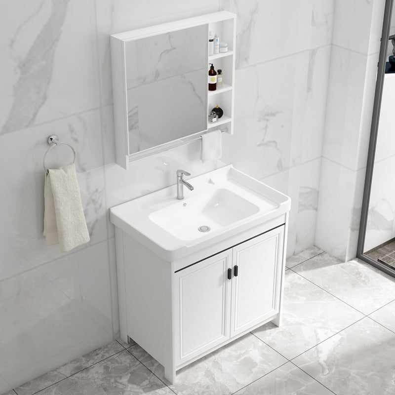 Rectangle Vanity Set White 2 Doors Freestanding Metal Frame Single Sink Vanity Clearhalo 'Bathroom Remodel & Bathroom Fixtures' 'Bathroom Vanities' 'bathroom_vanities' 'Home Improvement' 'home_improvement' 'home_improvement_bathroom_vanities' 6800477