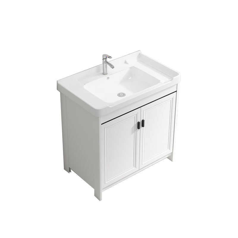 Rectangle Vanity Set White 2 Doors Freestanding Metal Frame Single Sink Vanity Vanity & Faucet Towel Bar Not Included Clearhalo 'Bathroom Remodel & Bathroom Fixtures' 'Bathroom Vanities' 'bathroom_vanities' 'Home Improvement' 'home_improvement' 'home_improvement_bathroom_vanities' 6800478