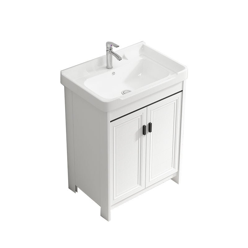 Rectangle Vanity Set White 2 Doors Freestanding Metal Frame Single Sink Vanity Vanity & Faucet Towel Bar Not Included Clearhalo 'Bathroom Remodel & Bathroom Fixtures' 'Bathroom Vanities' 'bathroom_vanities' 'Home Improvement' 'home_improvement' 'home_improvement_bathroom_vanities' 6800480