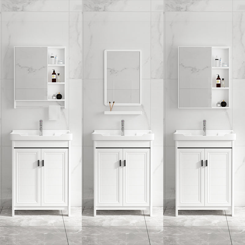 Rectangle Vanity Set White 2 Doors Freestanding Metal Frame Single Sink Vanity Clearhalo 'Bathroom Remodel & Bathroom Fixtures' 'Bathroom Vanities' 'bathroom_vanities' 'Home Improvement' 'home_improvement' 'home_improvement_bathroom_vanities' 6800484