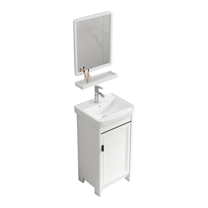Rectangle Vanity Set White 2 Doors Freestanding Metal Frame Single Sink Vanity Vanity & Faucet & Mirrors 17"L x 14"W x 32"H Towel Bar Not Included Clearhalo 'Bathroom Remodel & Bathroom Fixtures' 'Bathroom Vanities' 'bathroom_vanities' 'Home Improvement' 'home_improvement' 'home_improvement_bathroom_vanities' 6800485