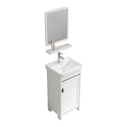 Rectangle Vanity Set White 2 Doors Freestanding Metal Frame Single Sink Vanity Vanity & Faucet & Mirrors 17"L x 14"W x 32"H Towel Bar Not Included Clearhalo 'Bathroom Remodel & Bathroom Fixtures' 'Bathroom Vanities' 'bathroom_vanities' 'Home Improvement' 'home_improvement' 'home_improvement_bathroom_vanities' 6800485