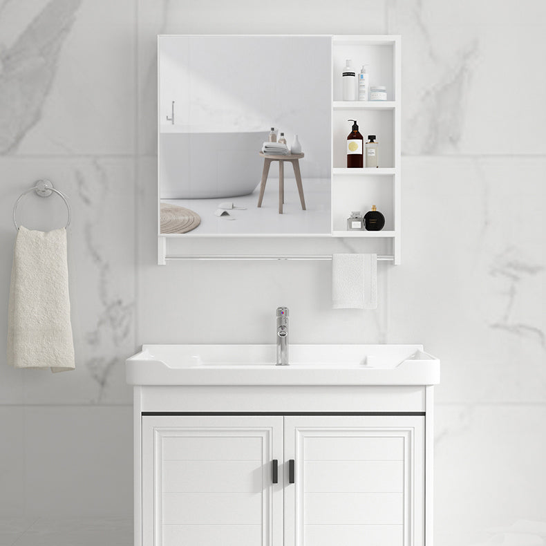 Rectangle Vanity Set White 2 Doors Freestanding Metal Frame Single Sink Vanity Clearhalo 'Bathroom Remodel & Bathroom Fixtures' 'Bathroom Vanities' 'bathroom_vanities' 'Home Improvement' 'home_improvement' 'home_improvement_bathroom_vanities' 6800488