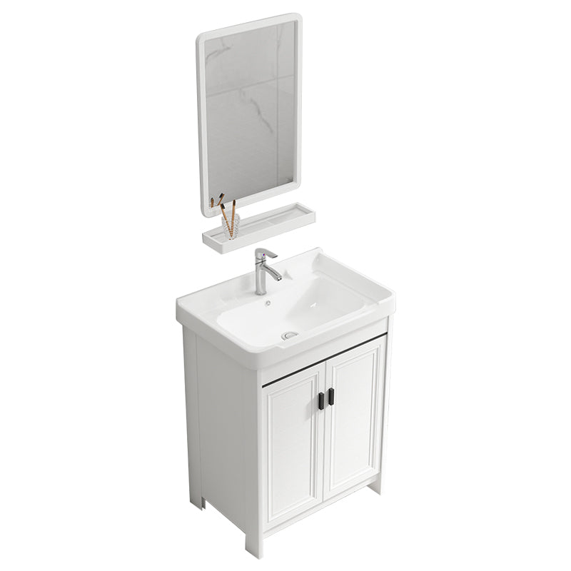 Rectangle Vanity Set White 2 Doors Freestanding Metal Frame Single Sink Vanity Vanity & Faucet & Mirrors Towel Bar Not Included Clearhalo 'Bathroom Remodel & Bathroom Fixtures' 'Bathroom Vanities' 'bathroom_vanities' 'Home Improvement' 'home_improvement' 'home_improvement_bathroom_vanities' 6800489