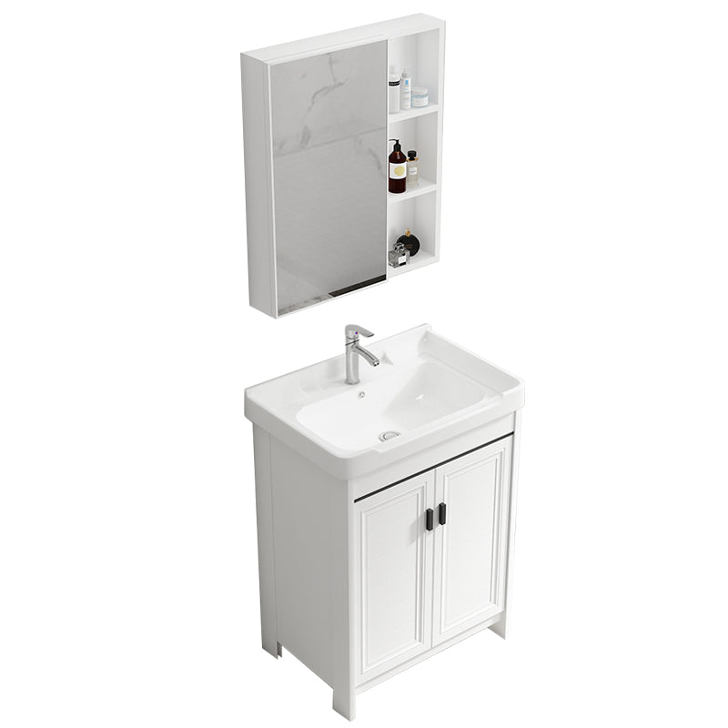 Rectangle Vanity Set White 2 Doors Freestanding Metal Frame Single Sink Vanity Vanity & Faucet & Mirror Cabinet Towel Bar Not Included Clearhalo 'Bathroom Remodel & Bathroom Fixtures' 'Bathroom Vanities' 'bathroom_vanities' 'Home Improvement' 'home_improvement' 'home_improvement_bathroom_vanities' 6800493