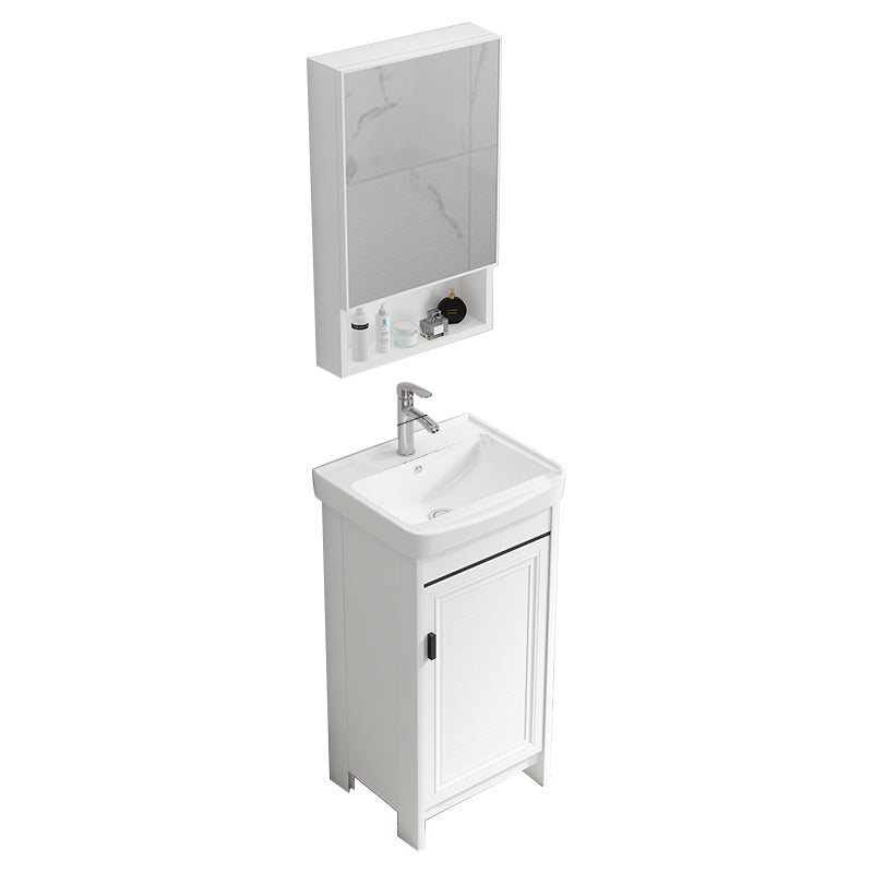 Rectangle Vanity Set White 2 Doors Freestanding Metal Frame Single Sink Vanity Vanity & Faucet & Mirror Cabinet 17"L x 14"W x 32"H Towel Bar Not Included Clearhalo 'Bathroom Remodel & Bathroom Fixtures' 'Bathroom Vanities' 'bathroom_vanities' 'Home Improvement' 'home_improvement' 'home_improvement_bathroom_vanities' 6800494