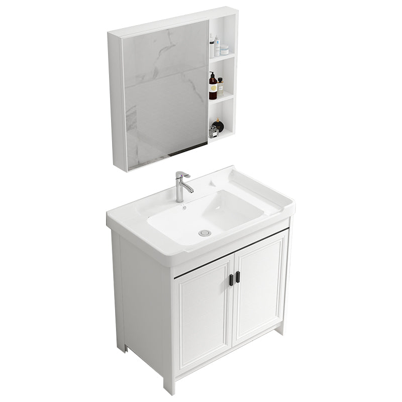 Rectangle Vanity Set White 2 Doors Freestanding Metal Frame Single Sink Vanity Vanity & Faucet & Mirror Cabinet Towel Bar Not Included Clearhalo 'Bathroom Remodel & Bathroom Fixtures' 'Bathroom Vanities' 'bathroom_vanities' 'Home Improvement' 'home_improvement' 'home_improvement_bathroom_vanities' 6800498