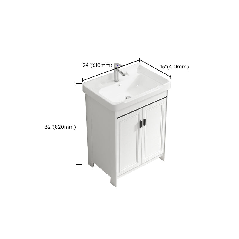 Rectangle Vanity Set White 2 Doors Freestanding Metal Frame Single Sink Vanity Clearhalo 'Bathroom Remodel & Bathroom Fixtures' 'Bathroom Vanities' 'bathroom_vanities' 'Home Improvement' 'home_improvement' 'home_improvement_bathroom_vanities' 6800499