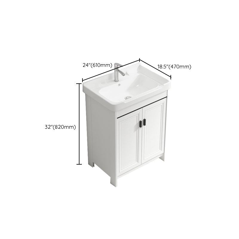 Rectangle Vanity Set White 2 Doors Freestanding Metal Frame Single Sink Vanity Clearhalo 'Bathroom Remodel & Bathroom Fixtures' 'Bathroom Vanities' 'bathroom_vanities' 'Home Improvement' 'home_improvement' 'home_improvement_bathroom_vanities' 6800500