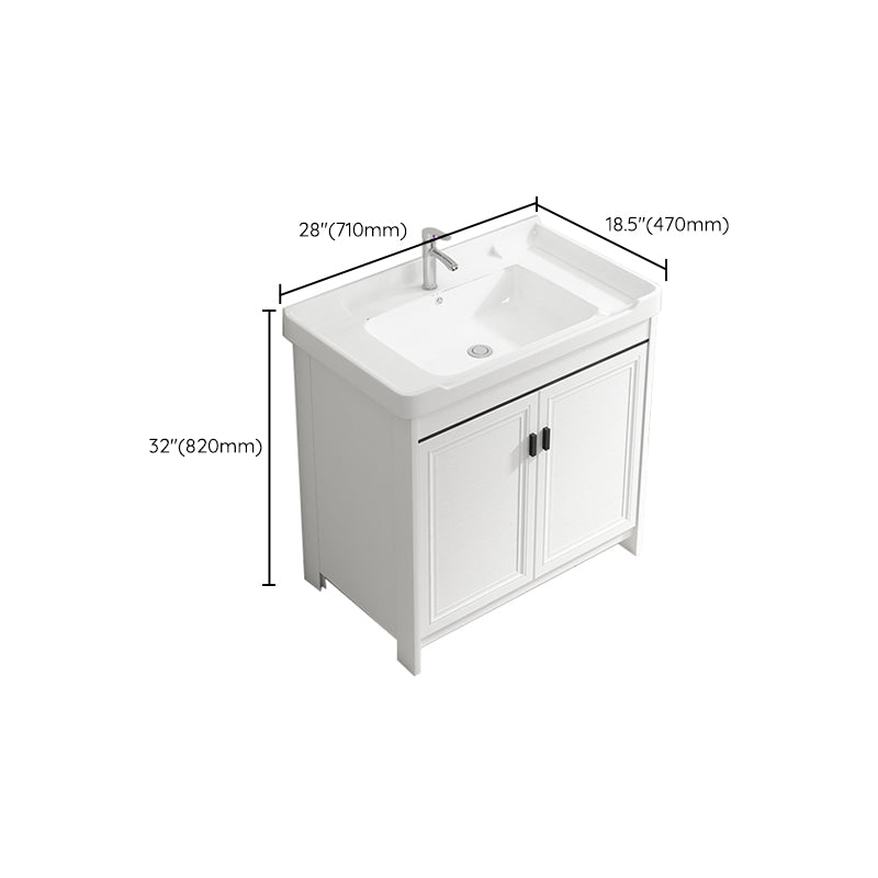 Rectangle Vanity Set White 2 Doors Freestanding Metal Frame Single Sink Vanity Clearhalo 'Bathroom Remodel & Bathroom Fixtures' 'Bathroom Vanities' 'bathroom_vanities' 'Home Improvement' 'home_improvement' 'home_improvement_bathroom_vanities' 6800501