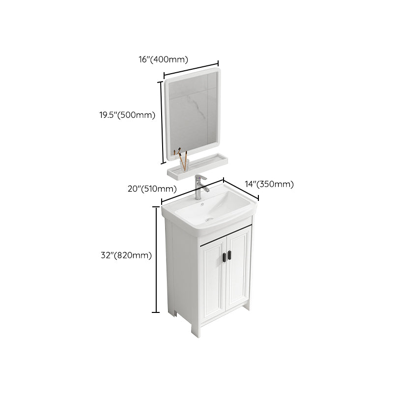 Rectangle Vanity Set White 2 Doors Freestanding Metal Frame Single Sink Vanity Clearhalo 'Bathroom Remodel & Bathroom Fixtures' 'Bathroom Vanities' 'bathroom_vanities' 'Home Improvement' 'home_improvement' 'home_improvement_bathroom_vanities' 6800506