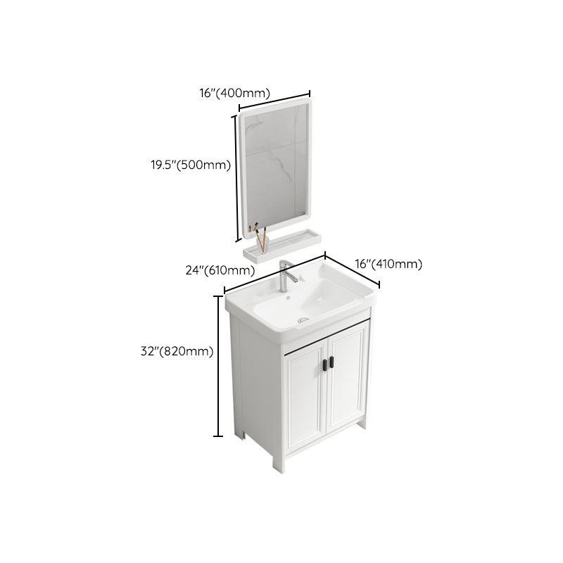 Rectangle Vanity Set White 2 Doors Freestanding Metal Frame Single Sink Vanity Clearhalo 'Bathroom Remodel & Bathroom Fixtures' 'Bathroom Vanities' 'bathroom_vanities' 'Home Improvement' 'home_improvement' 'home_improvement_bathroom_vanities' 6800507