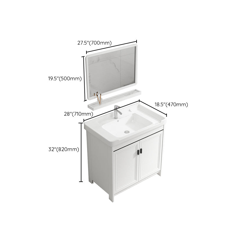 Rectangle Vanity Set White 2 Doors Freestanding Metal Frame Single Sink Vanity Clearhalo 'Bathroom Remodel & Bathroom Fixtures' 'Bathroom Vanities' 'bathroom_vanities' 'Home Improvement' 'home_improvement' 'home_improvement_bathroom_vanities' 6800509