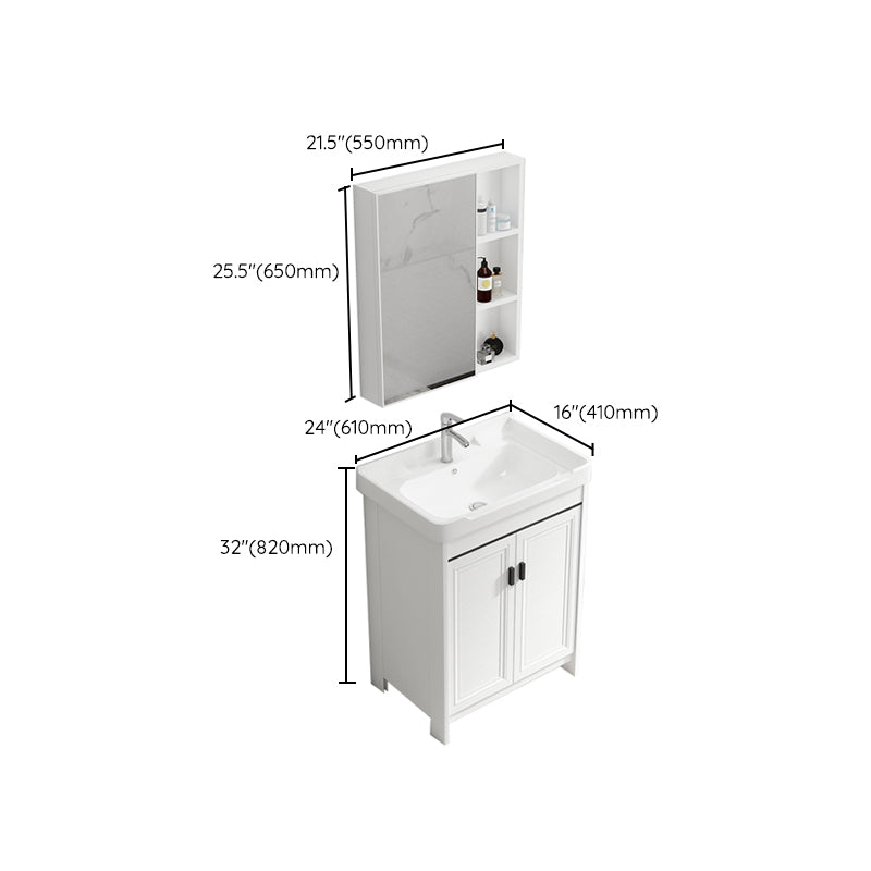 Rectangle Vanity Set White 2 Doors Freestanding Metal Frame Single Sink Vanity Clearhalo 'Bathroom Remodel & Bathroom Fixtures' 'Bathroom Vanities' 'bathroom_vanities' 'Home Improvement' 'home_improvement' 'home_improvement_bathroom_vanities' 6800514