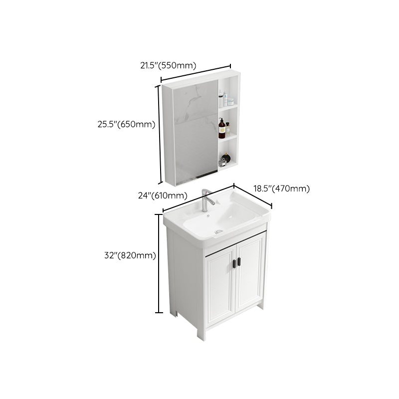 Rectangle Vanity Set White 2 Doors Freestanding Metal Frame Single Sink Vanity Clearhalo 'Bathroom Remodel & Bathroom Fixtures' 'Bathroom Vanities' 'bathroom_vanities' 'Home Improvement' 'home_improvement' 'home_improvement_bathroom_vanities' 6800516