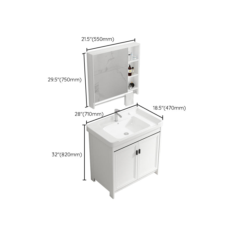 Rectangle Vanity Set White 2 Doors Freestanding Metal Frame Single Sink Vanity Clearhalo 'Bathroom Remodel & Bathroom Fixtures' 'Bathroom Vanities' 'bathroom_vanities' 'Home Improvement' 'home_improvement' 'home_improvement_bathroom_vanities' 6800517