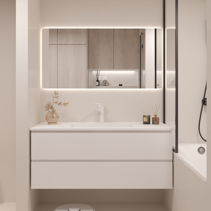 White Bathroom Vanity Wood Rectangle Single Sink Wall Mount 2 Drawers Vanity Set Vanity & Faucet & Mirrors Clearhalo 'Bathroom Remodel & Bathroom Fixtures' 'Bathroom Vanities' 'bathroom_vanities' 'Home Improvement' 'home_improvement' 'home_improvement_bathroom_vanities' 6800524