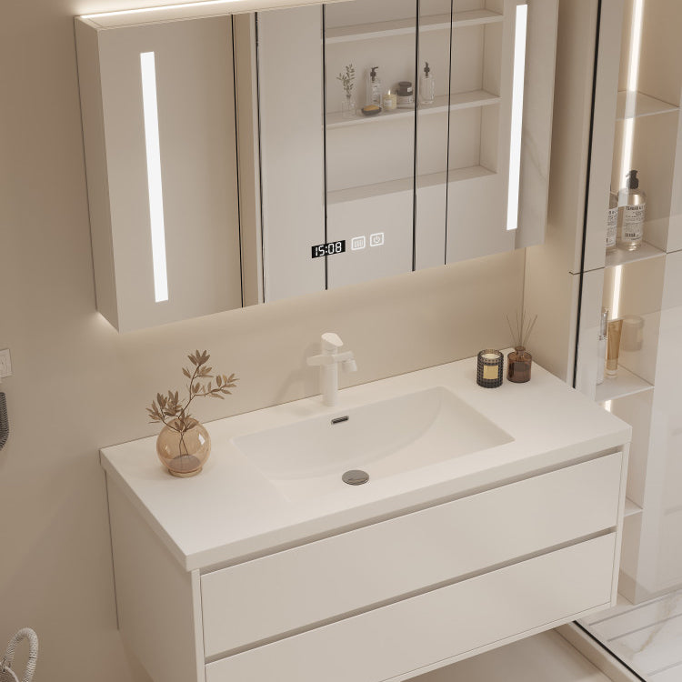 White Bathroom Vanity Wood Rectangle Single Sink Wall Mount 2 Drawers Vanity Set Clearhalo 'Bathroom Remodel & Bathroom Fixtures' 'Bathroom Vanities' 'bathroom_vanities' 'Home Improvement' 'home_improvement' 'home_improvement_bathroom_vanities' 6800527