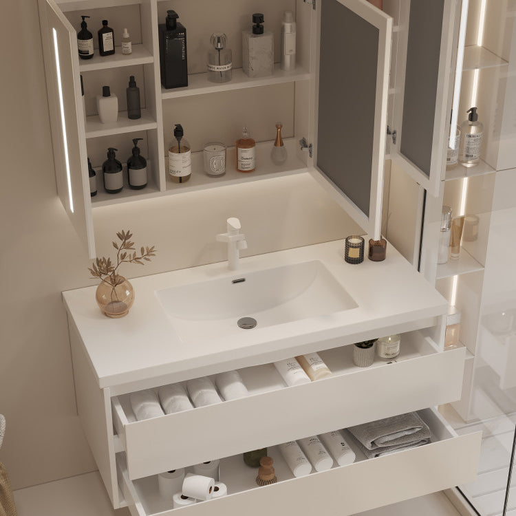White Bathroom Vanity Wood Rectangle Single Sink Wall Mount 2 Drawers Vanity Set Clearhalo 'Bathroom Remodel & Bathroom Fixtures' 'Bathroom Vanities' 'bathroom_vanities' 'Home Improvement' 'home_improvement' 'home_improvement_bathroom_vanities' 6800532