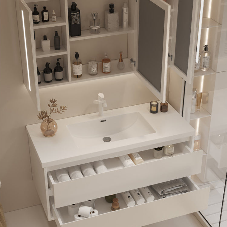 White Bathroom Vanity Wood Rectangle Single Sink Wall Mount 2 Drawers Vanity Set Clearhalo 'Bathroom Remodel & Bathroom Fixtures' 'Bathroom Vanities' 'bathroom_vanities' 'Home Improvement' 'home_improvement' 'home_improvement_bathroom_vanities' 6800533