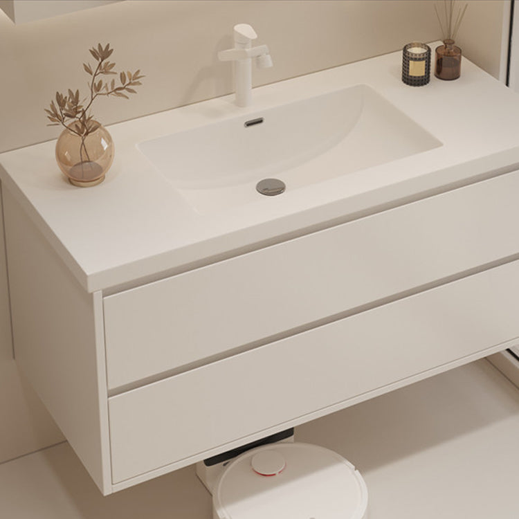 White Bathroom Vanity Wood Rectangle Single Sink Wall Mount 2 Drawers Vanity Set Clearhalo 'Bathroom Remodel & Bathroom Fixtures' 'Bathroom Vanities' 'bathroom_vanities' 'Home Improvement' 'home_improvement' 'home_improvement_bathroom_vanities' 6800535