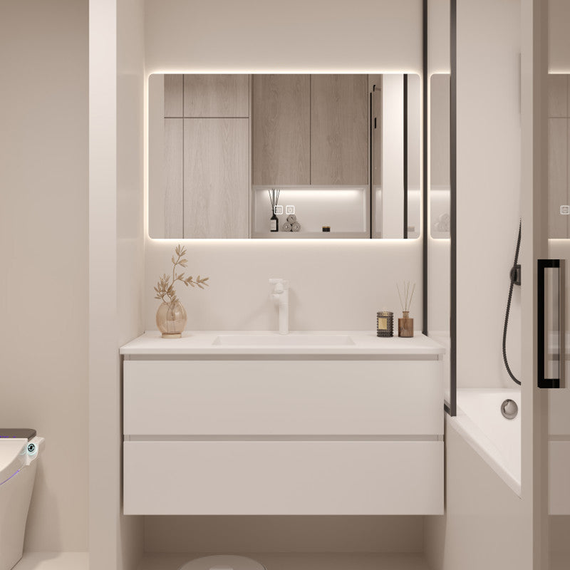 White Bathroom Vanity Wood Rectangle Single Sink Wall Mount 2 Drawers Vanity Set Vanity & Faucet & Mirrors Clearhalo 'Bathroom Remodel & Bathroom Fixtures' 'Bathroom Vanities' 'bathroom_vanities' 'Home Improvement' 'home_improvement' 'home_improvement_bathroom_vanities' 6800540