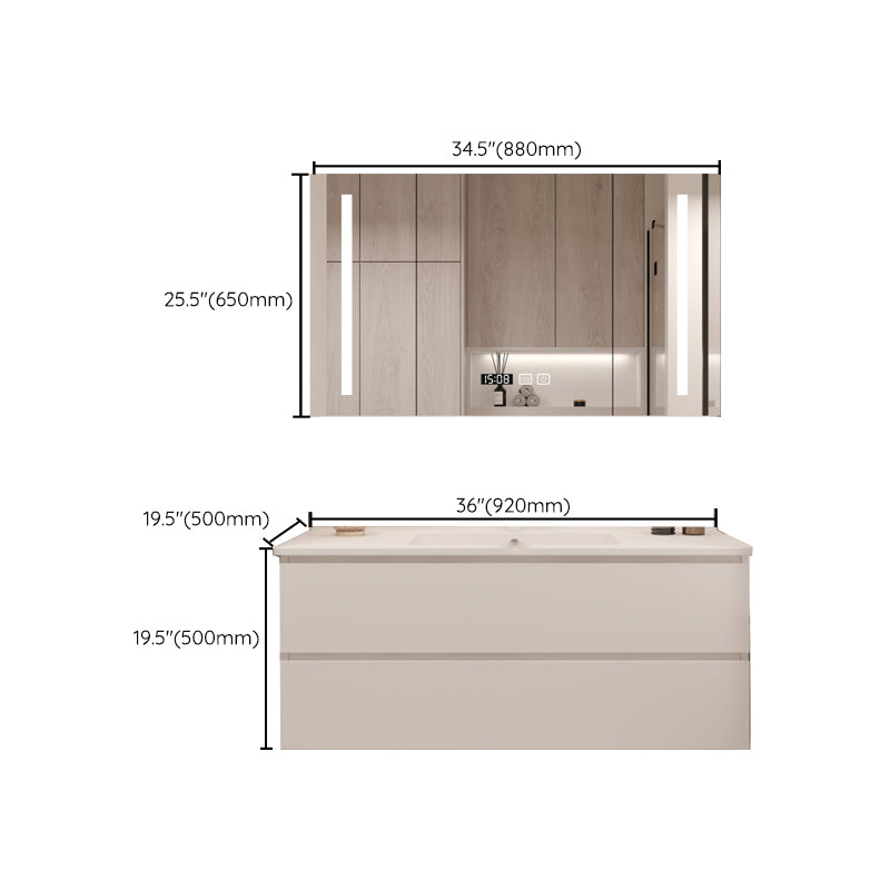 White Bathroom Vanity Wood Rectangle Single Sink Wall Mount 2 Drawers Vanity Set Clearhalo 'Bathroom Remodel & Bathroom Fixtures' 'Bathroom Vanities' 'bathroom_vanities' 'Home Improvement' 'home_improvement' 'home_improvement_bathroom_vanities' 6800560