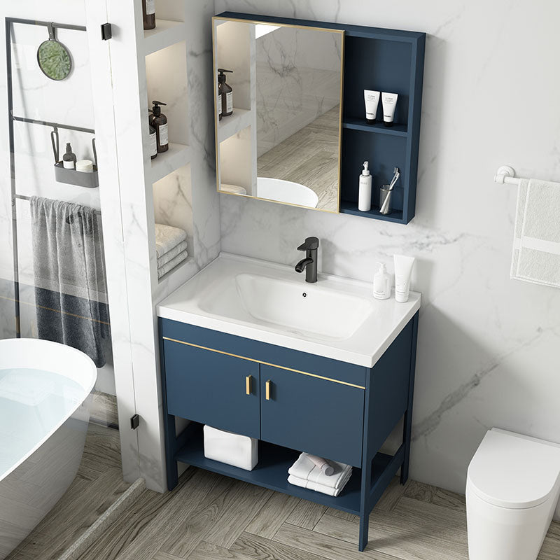 Contemporary Vanity Sink Mirror Cabinet Metal Vanity Cabinet with Storage Shelving Clearhalo 'Bathroom Remodel & Bathroom Fixtures' 'Bathroom Vanities' 'bathroom_vanities' 'Home Improvement' 'home_improvement' 'home_improvement_bathroom_vanities' 6800566