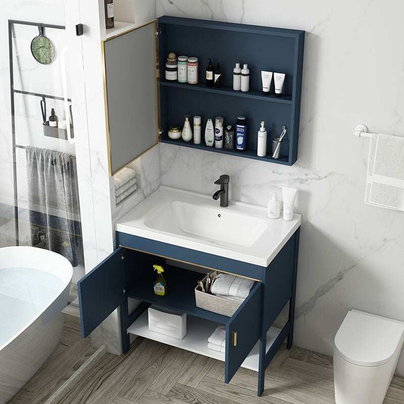 Contemporary Vanity Sink Mirror Cabinet Metal Vanity Cabinet with Storage Shelving Clearhalo 'Bathroom Remodel & Bathroom Fixtures' 'Bathroom Vanities' 'bathroom_vanities' 'Home Improvement' 'home_improvement' 'home_improvement_bathroom_vanities' 6800569