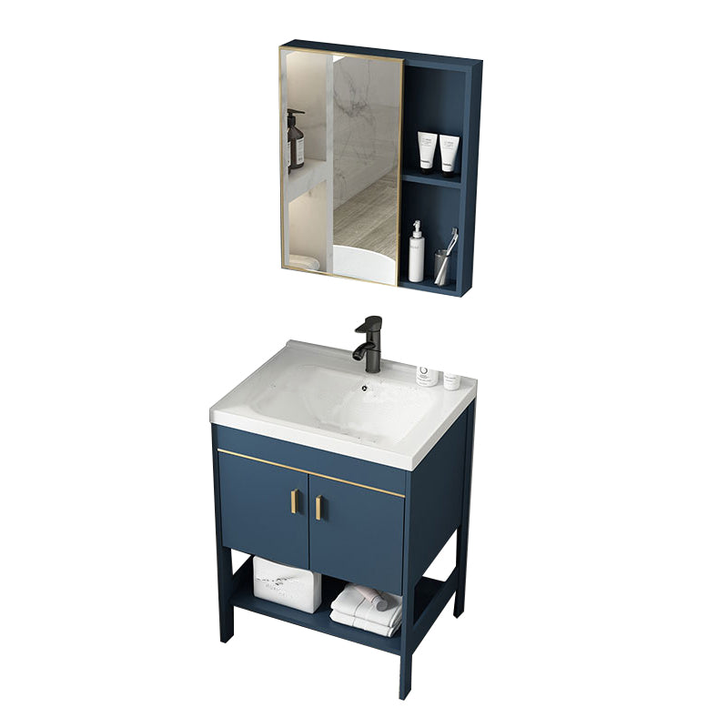Contemporary Vanity Sink Mirror Cabinet Metal Vanity Cabinet with Storage Shelving Vanity & Faucet & Mirror Cabinet 24"L x 15.7"W x 31.9"H Clearhalo 'Bathroom Remodel & Bathroom Fixtures' 'Bathroom Vanities' 'bathroom_vanities' 'Home Improvement' 'home_improvement' 'home_improvement_bathroom_vanities' 6800570
