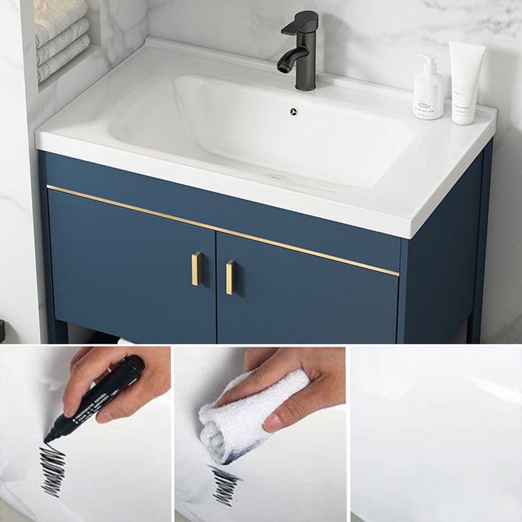 Contemporary Vanity Sink Mirror Cabinet Metal Vanity Cabinet with Storage Shelving Clearhalo 'Bathroom Remodel & Bathroom Fixtures' 'Bathroom Vanities' 'bathroom_vanities' 'Home Improvement' 'home_improvement' 'home_improvement_bathroom_vanities' 6800577