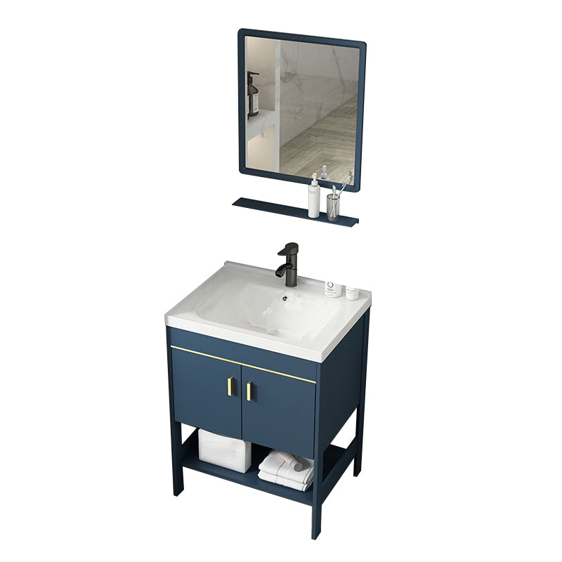 Contemporary Vanity Sink Mirror Cabinet Metal Vanity Cabinet with Storage Shelving Vanity & Faucet & Mirrors 24"L x 15.7"W x 31.9"H Clearhalo 'Bathroom Remodel & Bathroom Fixtures' 'Bathroom Vanities' 'bathroom_vanities' 'Home Improvement' 'home_improvement' 'home_improvement_bathroom_vanities' 6800581