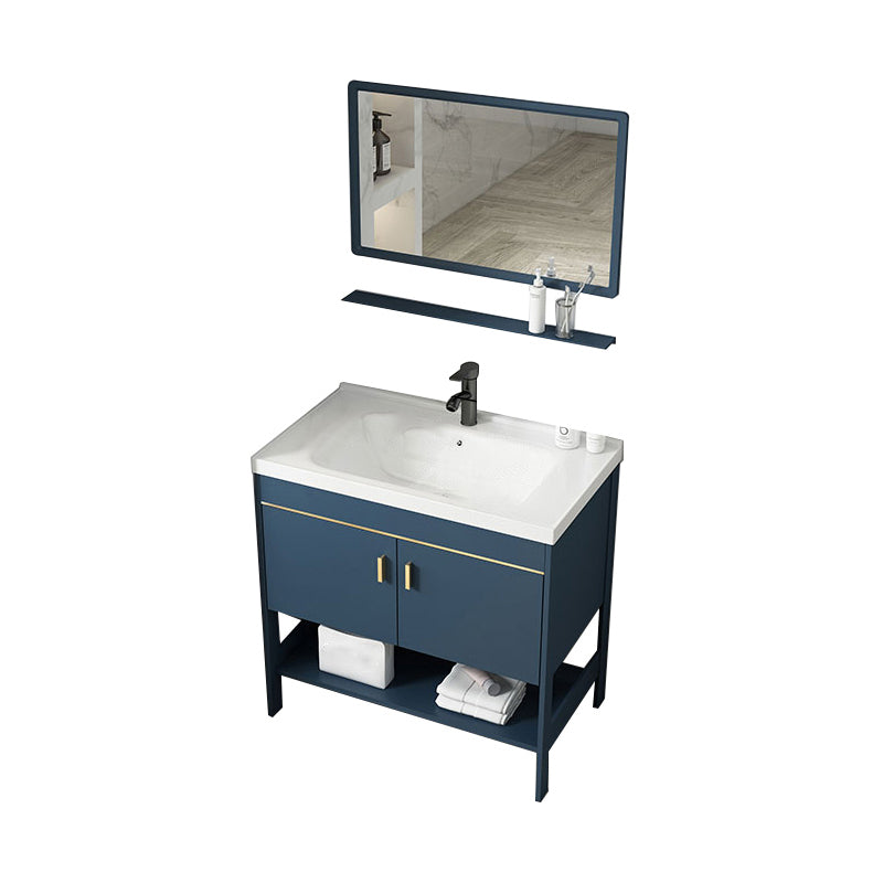 Contemporary Vanity Sink Mirror Cabinet Metal Vanity Cabinet with Storage Shelving Vanity & Faucet & Mirrors Clearhalo 'Bathroom Remodel & Bathroom Fixtures' 'Bathroom Vanities' 'bathroom_vanities' 'Home Improvement' 'home_improvement' 'home_improvement_bathroom_vanities' 6800582