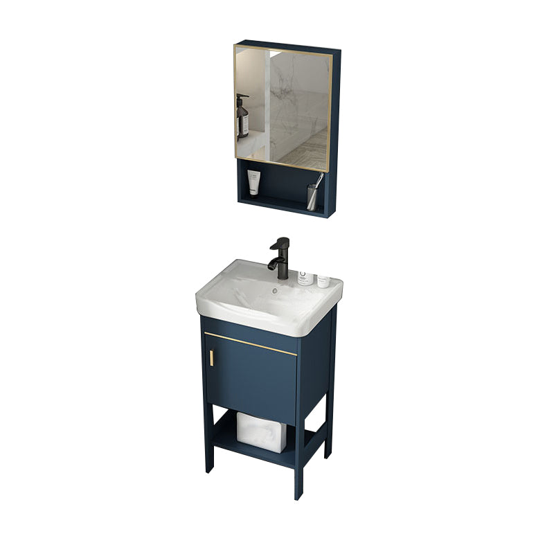 Contemporary Vanity Sink Mirror Cabinet Metal Vanity Cabinet with Storage Shelving Vanity & Faucet & Mirror Cabinet 16.9"L x 13.8"W x 31.9"H Clearhalo 'Bathroom Remodel & Bathroom Fixtures' 'Bathroom Vanities' 'bathroom_vanities' 'Home Improvement' 'home_improvement' 'home_improvement_bathroom_vanities' 6800583