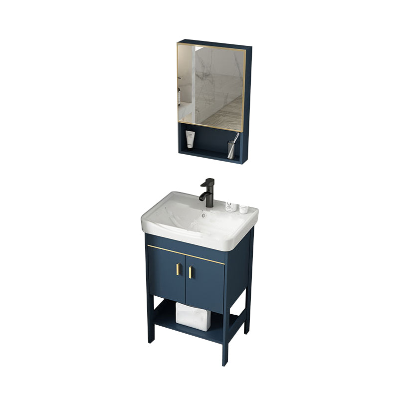 Contemporary Vanity Sink Mirror Cabinet Metal Vanity Cabinet with Storage Shelving Vanity & Faucet & Mirror Cabinet 20.1"L x 14.2"W x 31.9"H Clearhalo 'Bathroom Remodel & Bathroom Fixtures' 'Bathroom Vanities' 'bathroom_vanities' 'Home Improvement' 'home_improvement' 'home_improvement_bathroom_vanities' 6800584