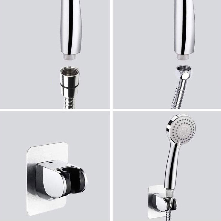 4-Setting Silver Shower Set Concealed Wall-Mount Bracket Tee with Socket Clearhalo 'Bathroom Remodel & Bathroom Fixtures' 'Home Improvement' 'home_improvement' 'home_improvement_shower_heads' 'Shower Heads' 'shower_heads' 'Showers & Bathtubs Plumbing' 'Showers & Bathtubs' 6800679