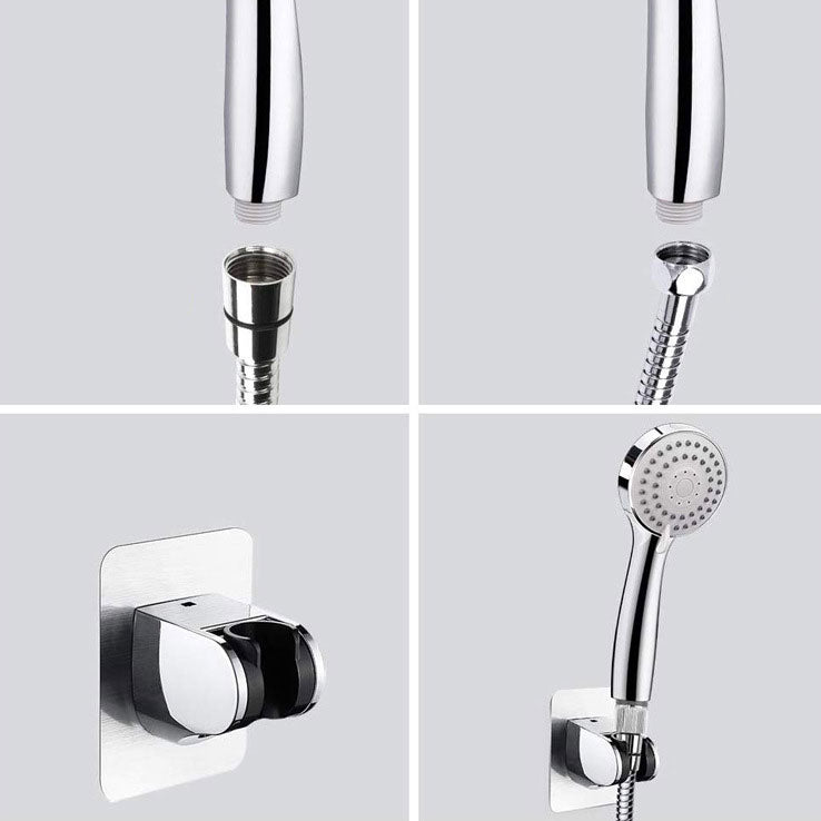 4-Setting Silver Shower Set Concealed Wall-Mount Bracket Tee with Socket Clearhalo 'Bathroom Remodel & Bathroom Fixtures' 'Home Improvement' 'home_improvement' 'home_improvement_shower_heads' 'Shower Heads' 'shower_heads' 'Showers & Bathtubs Plumbing' 'Showers & Bathtubs' 6800679