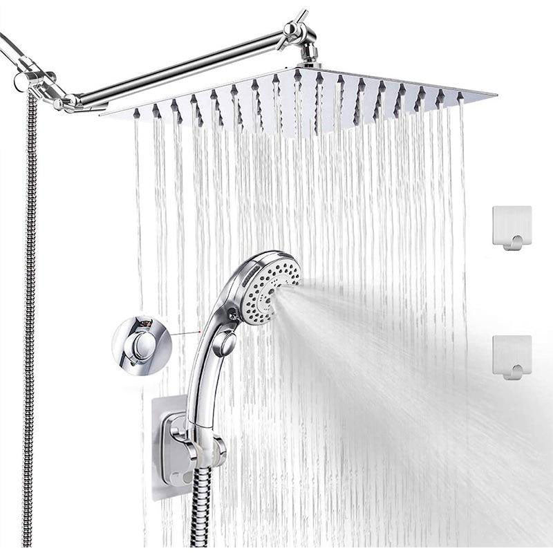 Stainless Steel 8 Inch Shower Set 5 Sprays Hand-Held Shower Head Shower Arm Square Clearhalo 'Bathroom Remodel & Bathroom Fixtures' 'Home Improvement' 'home_improvement' 'home_improvement_shower_heads' 'Shower Heads' 'shower_heads' 'Showers & Bathtubs Plumbing' 'Showers & Bathtubs' 6800690