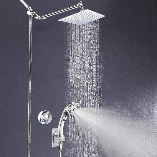 Stainless Steel 8 Inch Shower Set 5 Sprays Hand-Held Shower Head Shower Arm Clearhalo 'Bathroom Remodel & Bathroom Fixtures' 'Home Improvement' 'home_improvement' 'home_improvement_shower_heads' 'Shower Heads' 'shower_heads' 'Showers & Bathtubs Plumbing' 'Showers & Bathtubs' 6800692