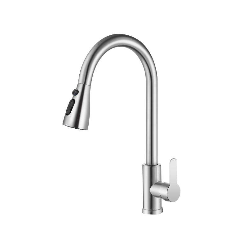 Contemporary 1-Handle Bar Faucet Pull down Sprayer Standard Kitchen Faucet Silver Tri-Mode Spray Clearhalo 'Home Improvement' 'home_improvement' 'home_improvement_kitchen_faucets' 'Kitchen Faucets' 'Kitchen Remodel & Kitchen Fixtures' 'Kitchen Sinks & Faucet Components' 'kitchen_faucets' 6802091