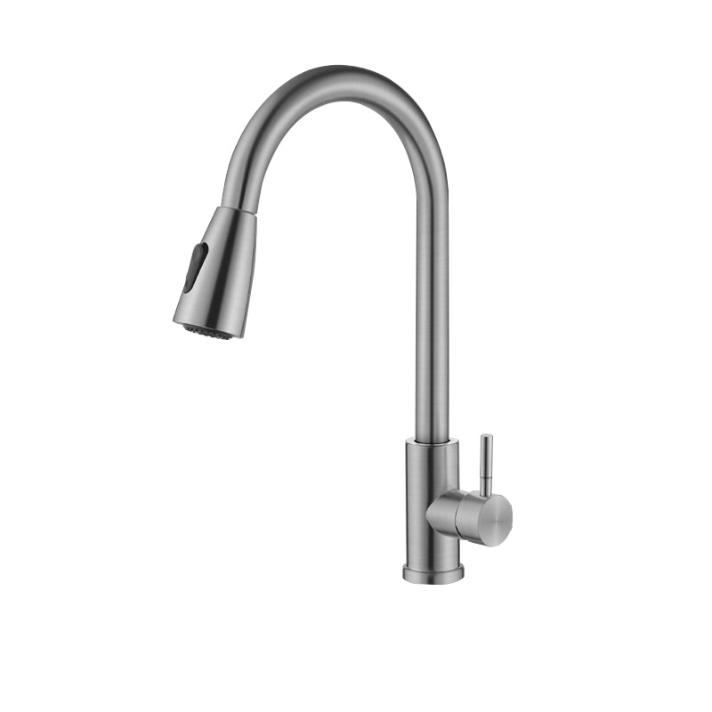 Contemporary 1-Handle Bar Faucet Pull down Sprayer Standard Kitchen Faucet Silver/Gray Dual-mode Water Outlet Clearhalo 'Home Improvement' 'home_improvement' 'home_improvement_kitchen_faucets' 'Kitchen Faucets' 'Kitchen Remodel & Kitchen Fixtures' 'Kitchen Sinks & Faucet Components' 'kitchen_faucets' 6802092