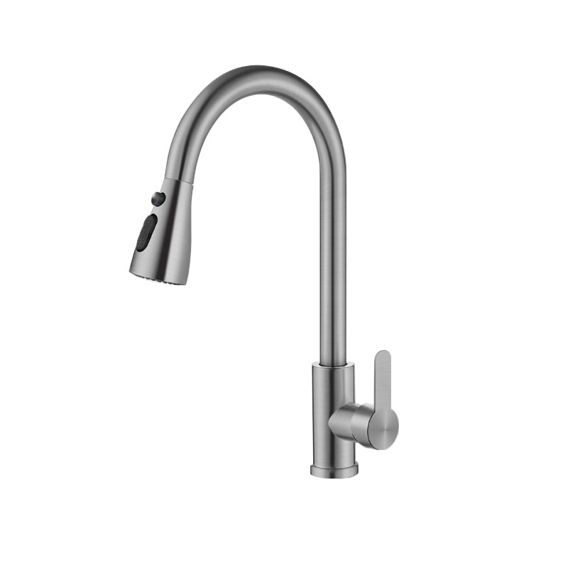 Contemporary 1-Handle Bar Faucet Pull down Sprayer Standard Kitchen Faucet Silver/Gray Tri-Mode Spray Clearhalo 'Home Improvement' 'home_improvement' 'home_improvement_kitchen_faucets' 'Kitchen Faucets' 'Kitchen Remodel & Kitchen Fixtures' 'Kitchen Sinks & Faucet Components' 'kitchen_faucets' 6802100