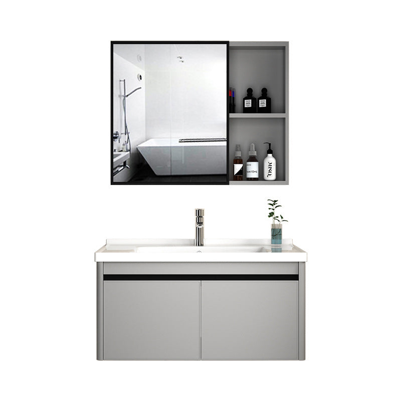 2 Doors Bathroom Vanity Mirror Grey Rectangle Single Sink Wall Mount Vanity Clearhalo 'Bathroom Remodel & Bathroom Fixtures' 'Bathroom Vanities' 'bathroom_vanities' 'Home Improvement' 'home_improvement' 'home_improvement_bathroom_vanities' 6809975