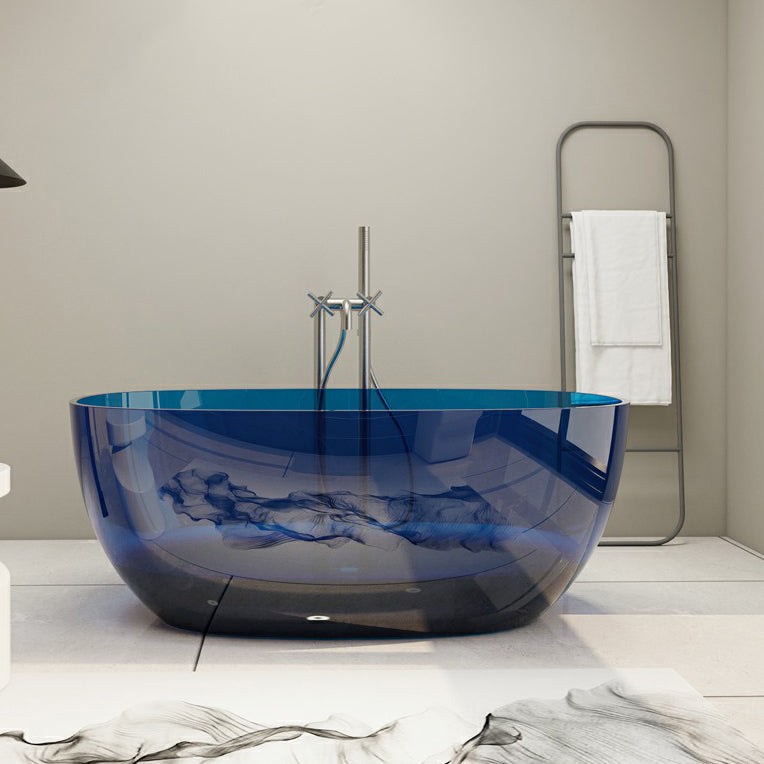 Modern Freestanding Roll Top Bathtub Soaking Oval Bath for Bathroom Blue 59.1"L x 29.9"W x 22.8"H Clearhalo 'Bathroom Remodel & Bathroom Fixtures' 'Bathtubs' 'Home Improvement' 'home_improvement' 'home_improvement_bathtubs' 'Showers & Bathtubs' 6811990