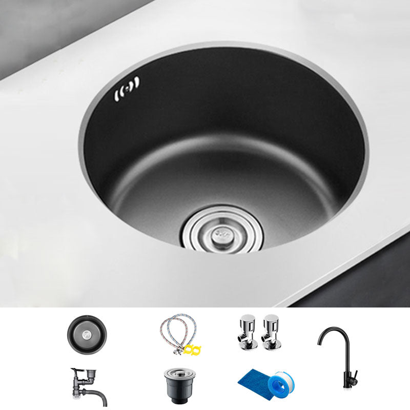 Contemporary Style Kitchen Sink Stainless Steel Kitchen Sink with Single Bowl 11"L x 11"W x 5.9"H Sink with Faucet Round Faucet Clearhalo 'Home Improvement' 'home_improvement' 'home_improvement_kitchen_sinks' 'Kitchen Remodel & Kitchen Fixtures' 'Kitchen Sinks & Faucet Components' 'Kitchen Sinks' 'kitchen_sinks' 6818144