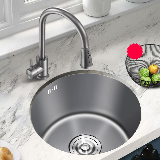 Modern Style Kitchen Sink Stainless Steel Round Shape Kitchen Sink 12.6"L x 12.6"W x 7.5"H Sink with Faucet Pull Out Faucet Clearhalo 'Home Improvement' 'home_improvement' 'home_improvement_kitchen_sinks' 'Kitchen Remodel & Kitchen Fixtures' 'Kitchen Sinks & Faucet Components' 'Kitchen Sinks' 'kitchen_sinks' 6818169